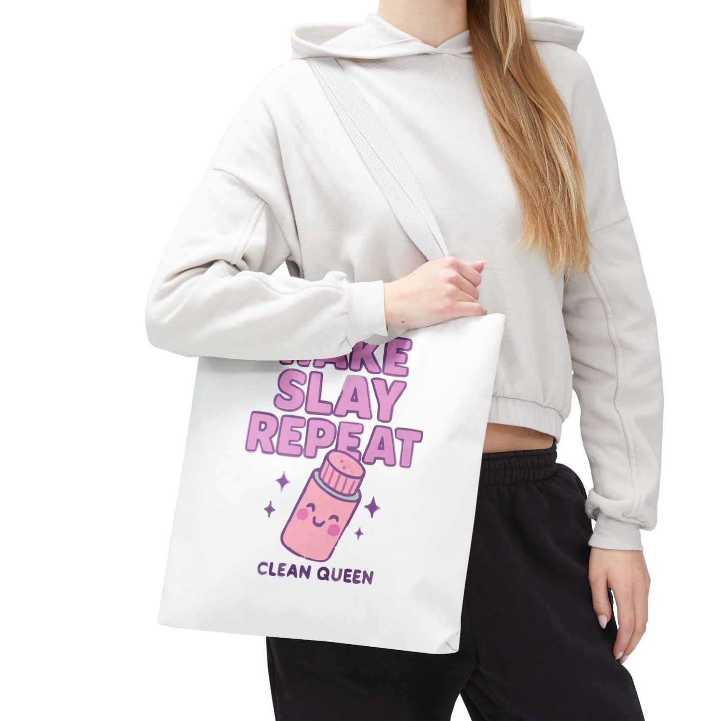 Clean Queen "Wake Slay Repeat" Empowering Daily Routine Tote Bag