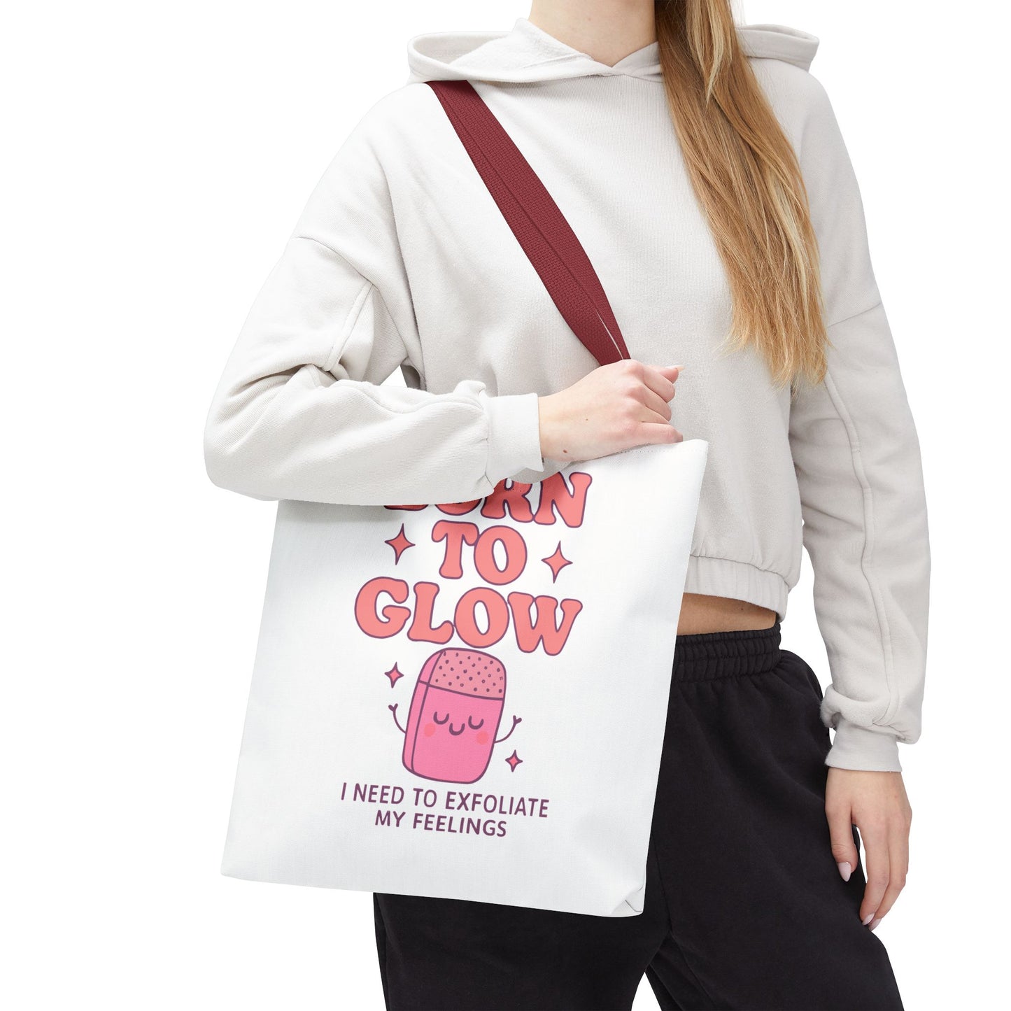 Born To Glow Tote Bag, Motivational Tote, Gift for Her, Birthday Bag, Self-Care Accessory, Exfoliation Motivational Quote