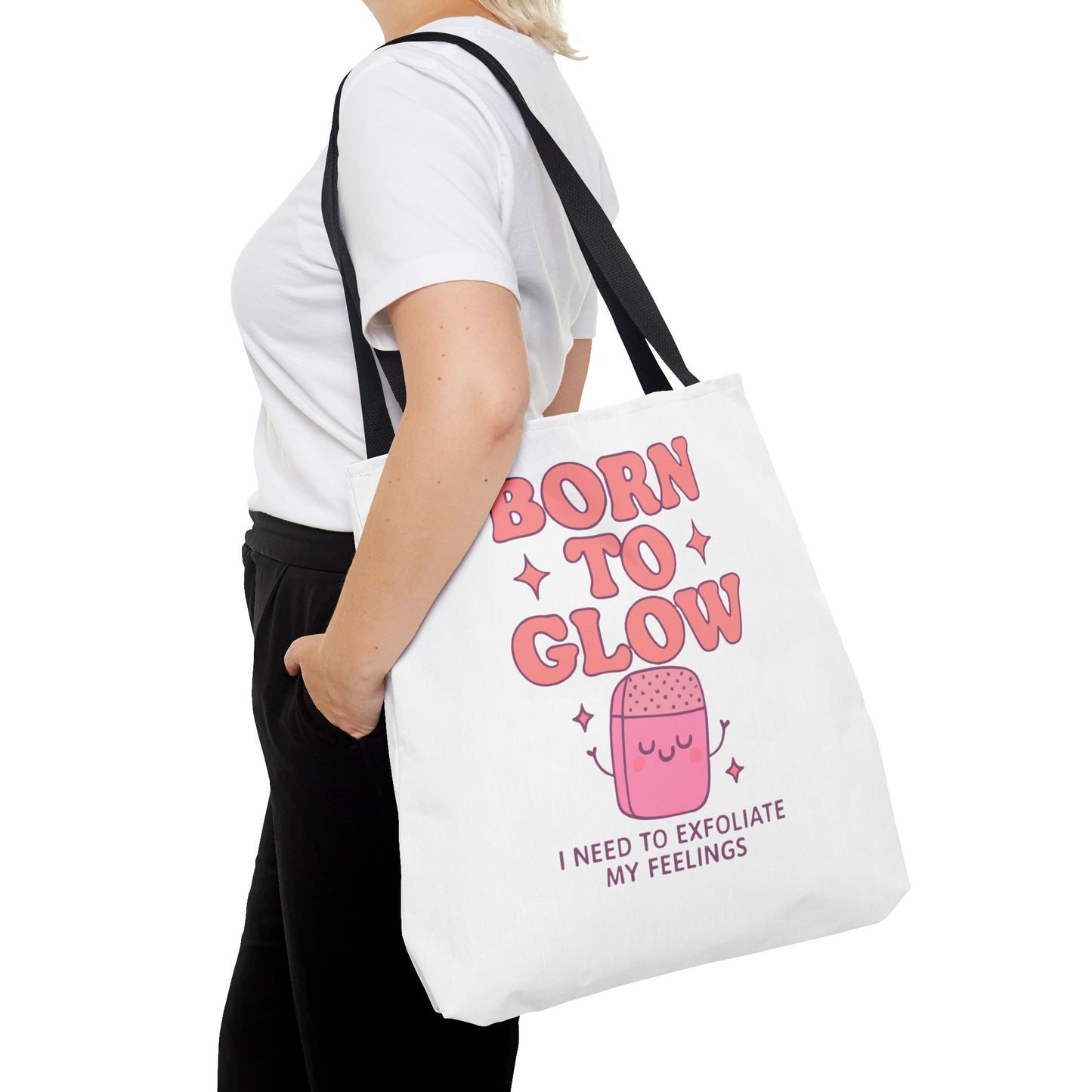 Born To Glow Tote Bag, Motivational Tote, Gift for Her, Birthday Bag, Self-Care Accessory, Exfoliation Motivational Quote