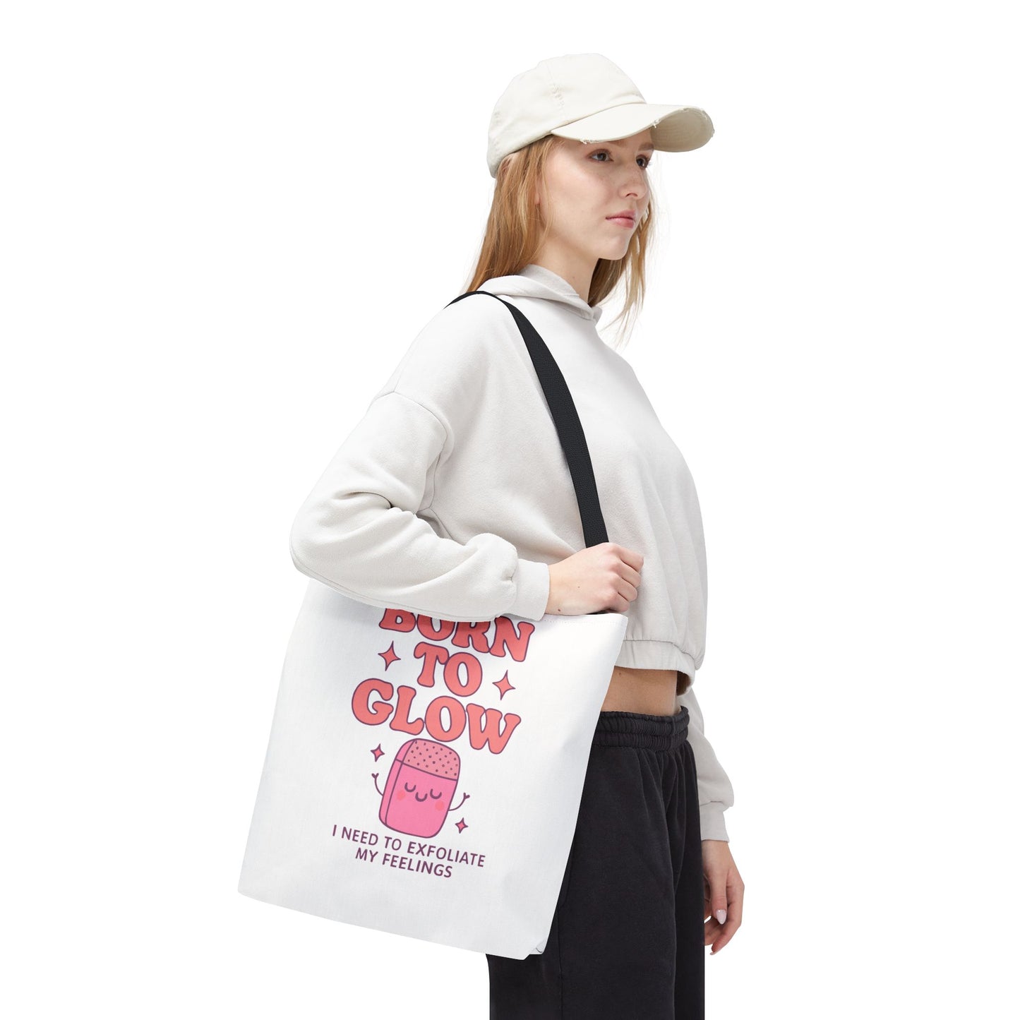 Born To Glow Tote Bag, Motivational Tote, Gift for Her, Birthday Bag, Self-Care Accessory, Exfoliation Motivational Quote