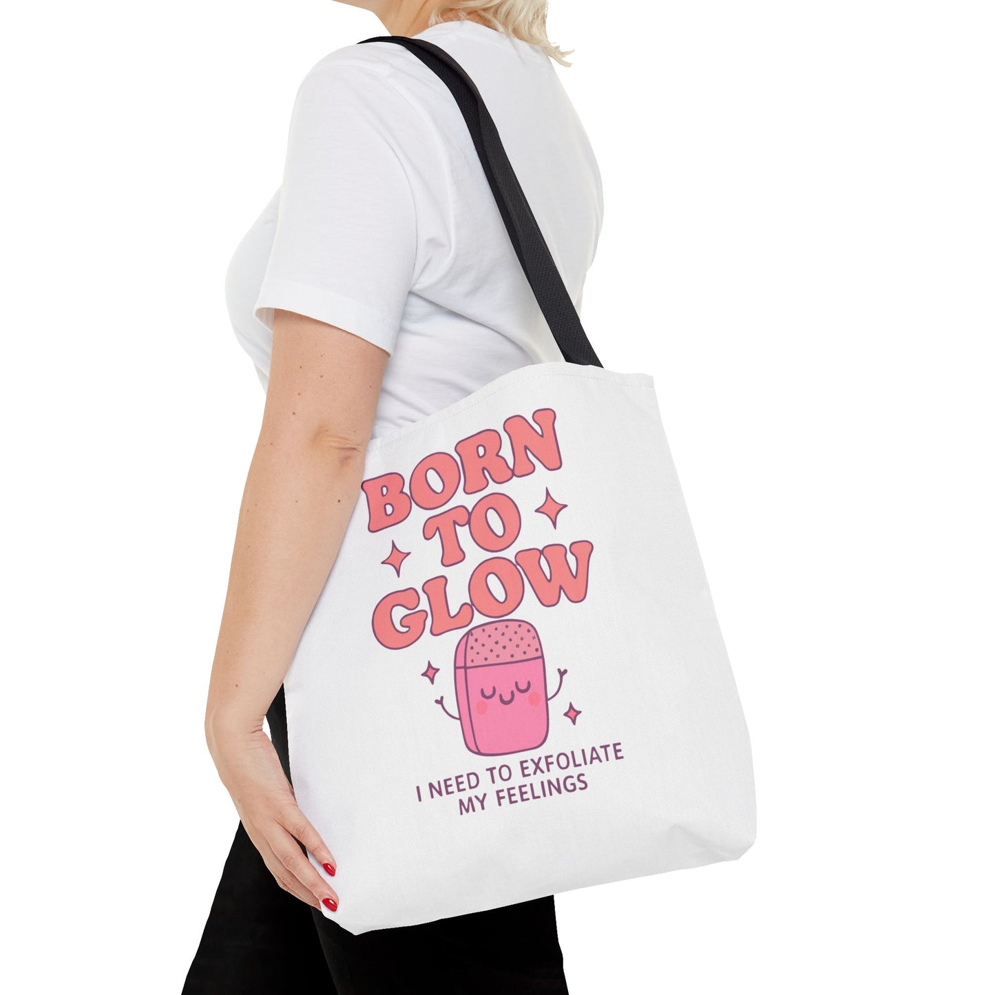 Born To Glow Tote Bag, Motivational Tote, Gift for Her, Birthday Bag, Self-Care Accessory, Exfoliation Motivational Quote
