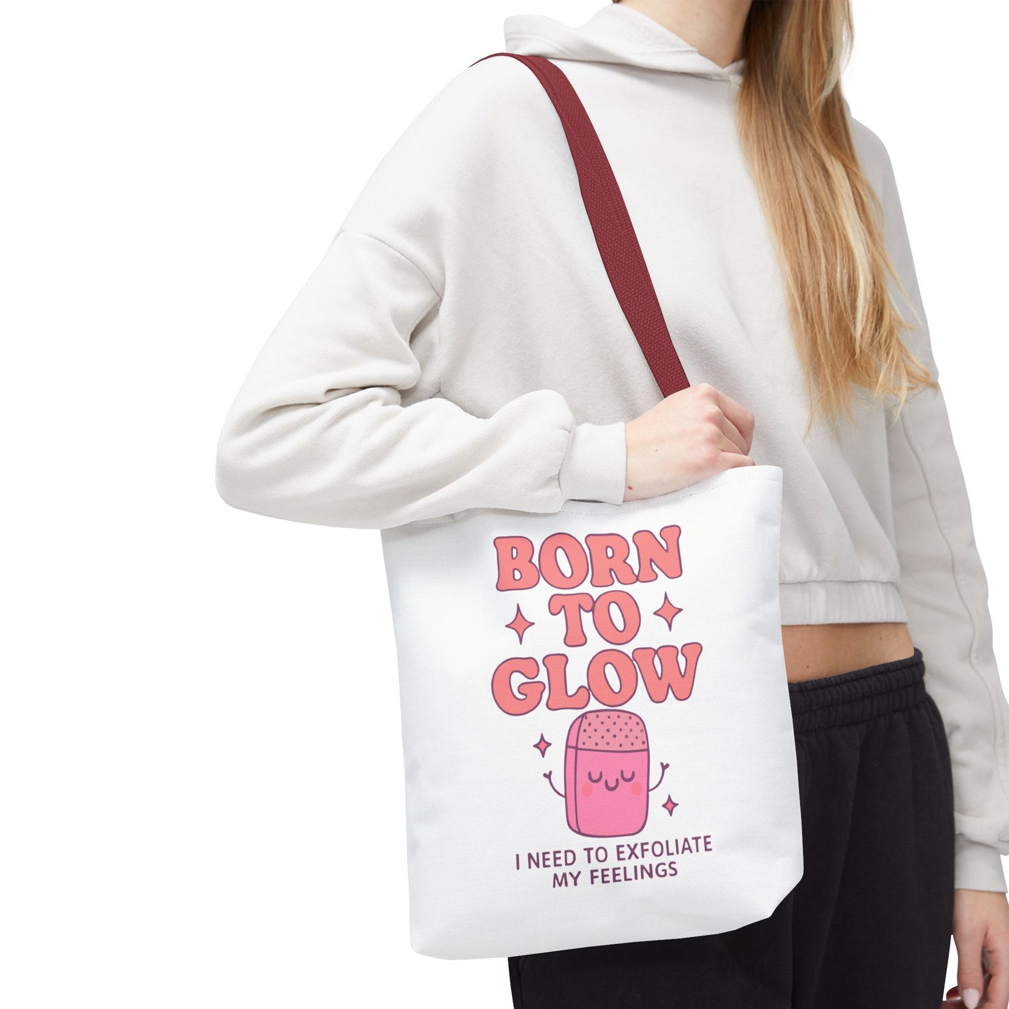 Born To Glow Tote Bag, Motivational Tote, Gift for Her, Birthday Bag, Self-Care Accessory, Exfoliation Motivational Quote