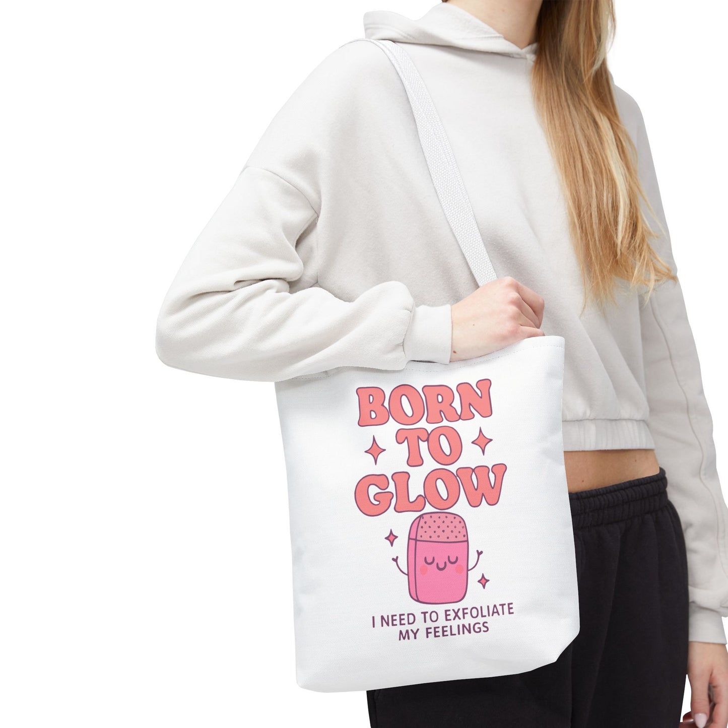 Born To Glow Tote Bag, Motivational Tote, Gift for Her, Birthday Bag, Self-Care Accessory, Exfoliation Motivational Quote