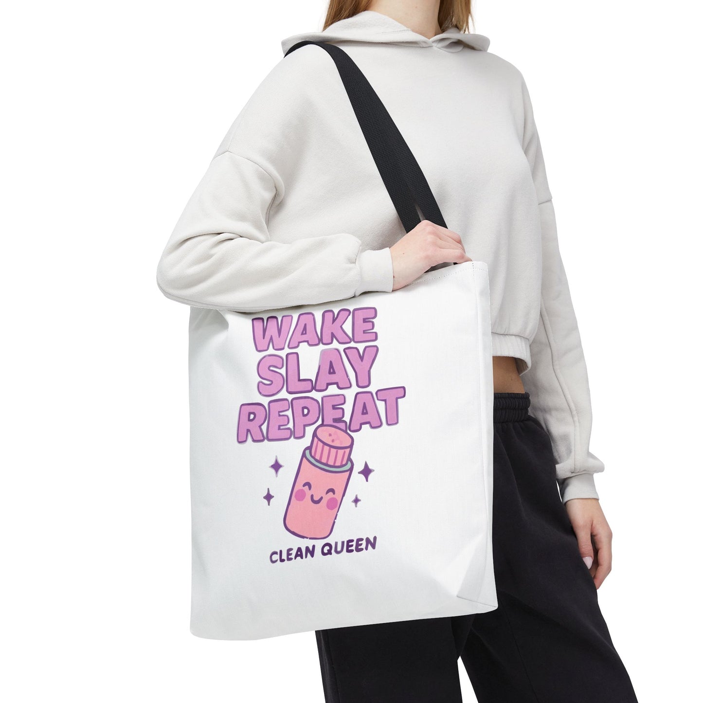 Clean Queen "Wake Slay Repeat" Empowering Daily Routine Tote Bag