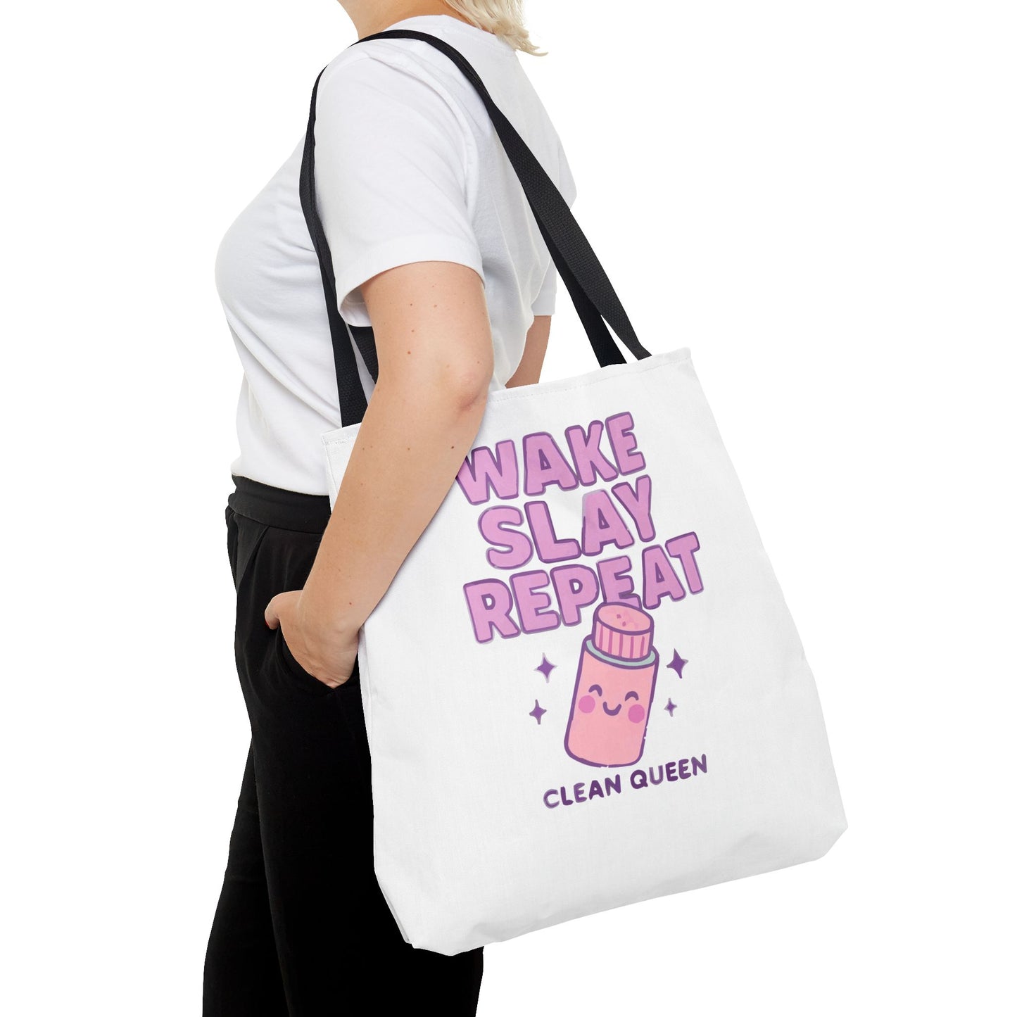 Clean Queen "Wake Slay Repeat" Empowering Daily Routine Tote Bag