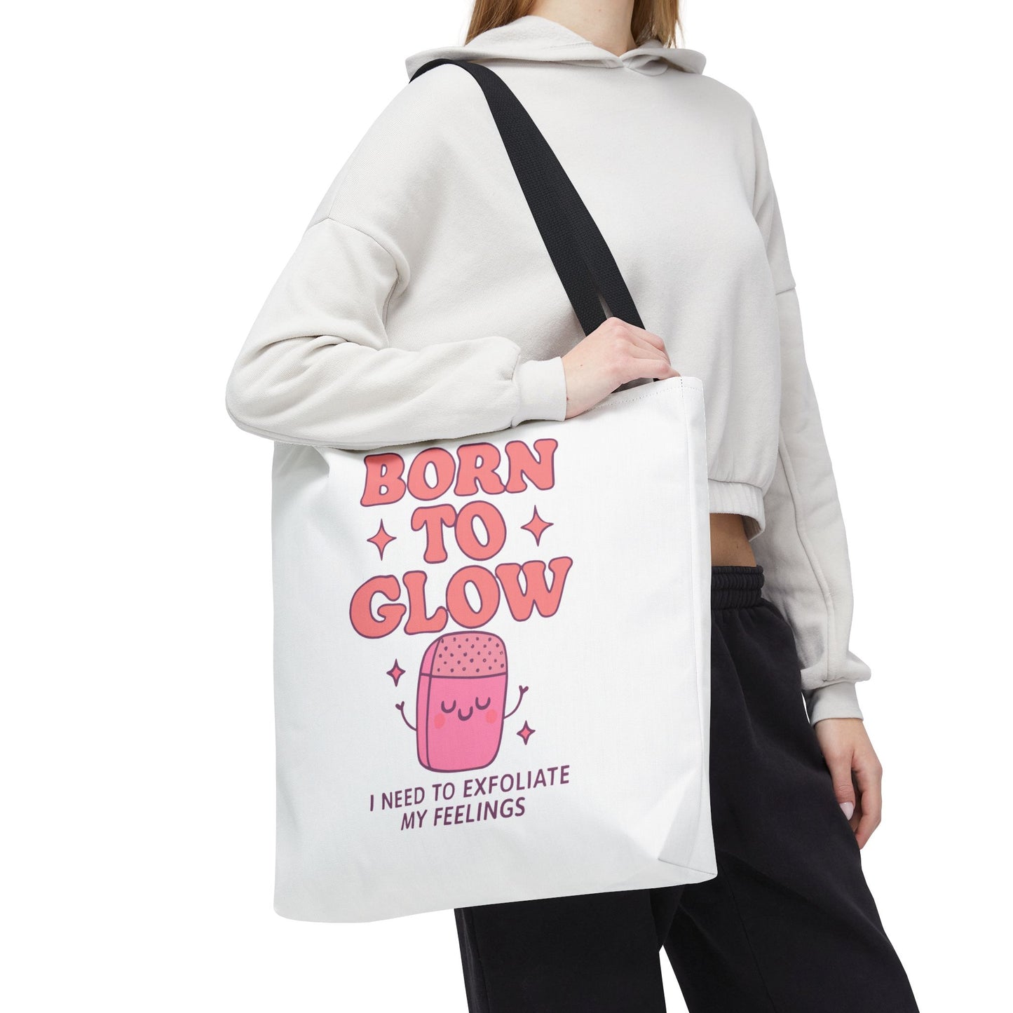 Born To Glow Tote Bag, Motivational Tote, Gift for Her, Birthday Bag, Self-Care Accessory, Exfoliation Motivational Quote