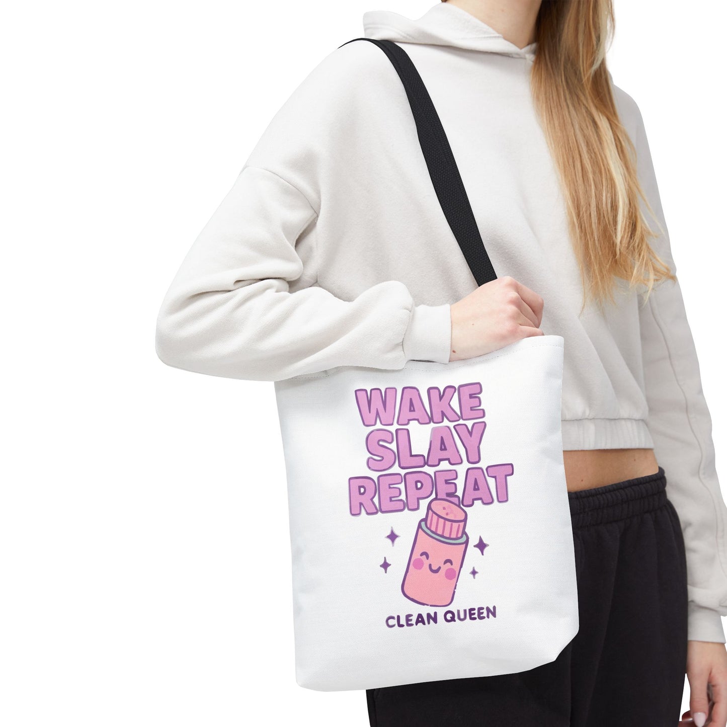 Clean Queen "Wake Slay Repeat" Empowering Daily Routine Tote Bag