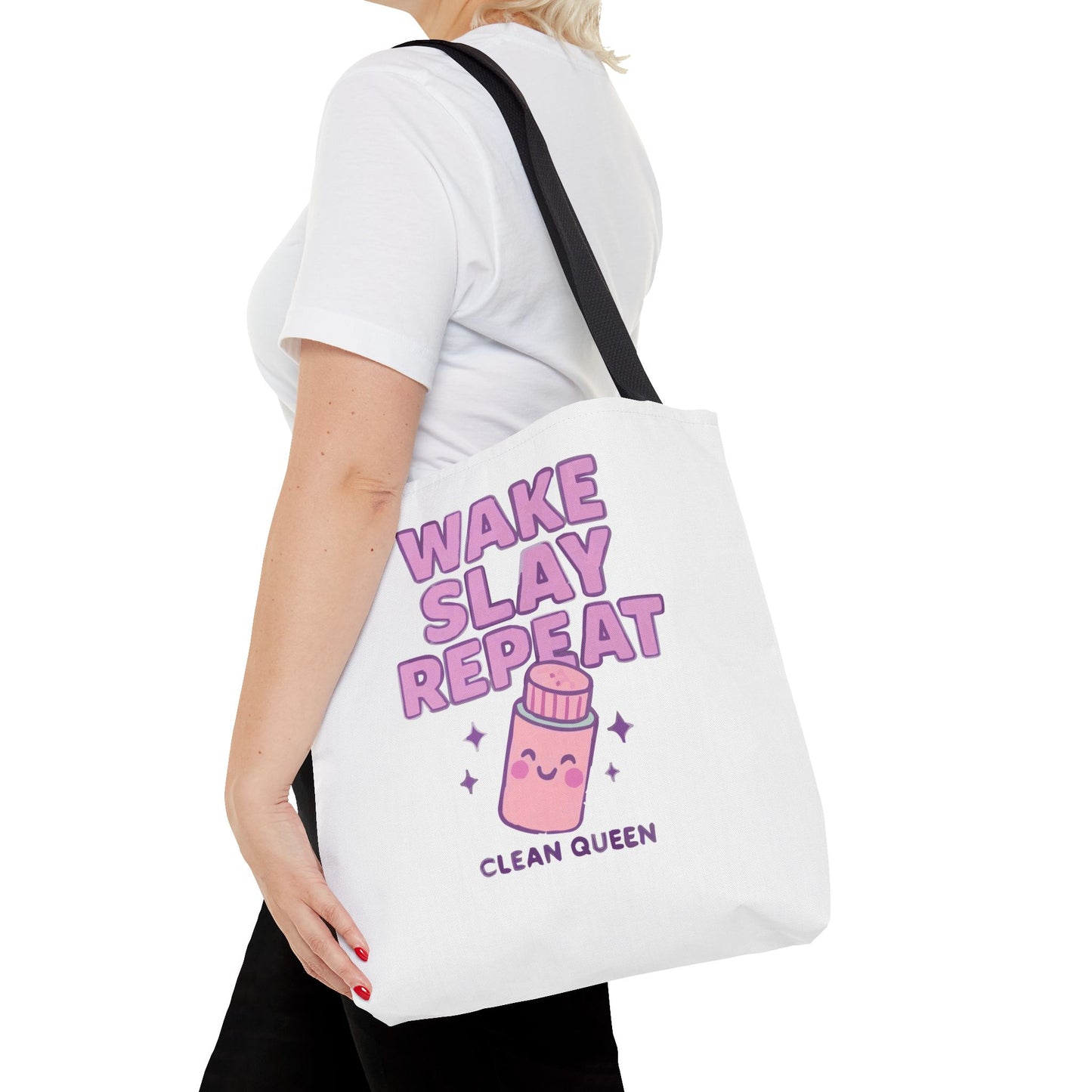 Clean Queen "Wake Slay Repeat" Empowering Daily Routine Tote Bag