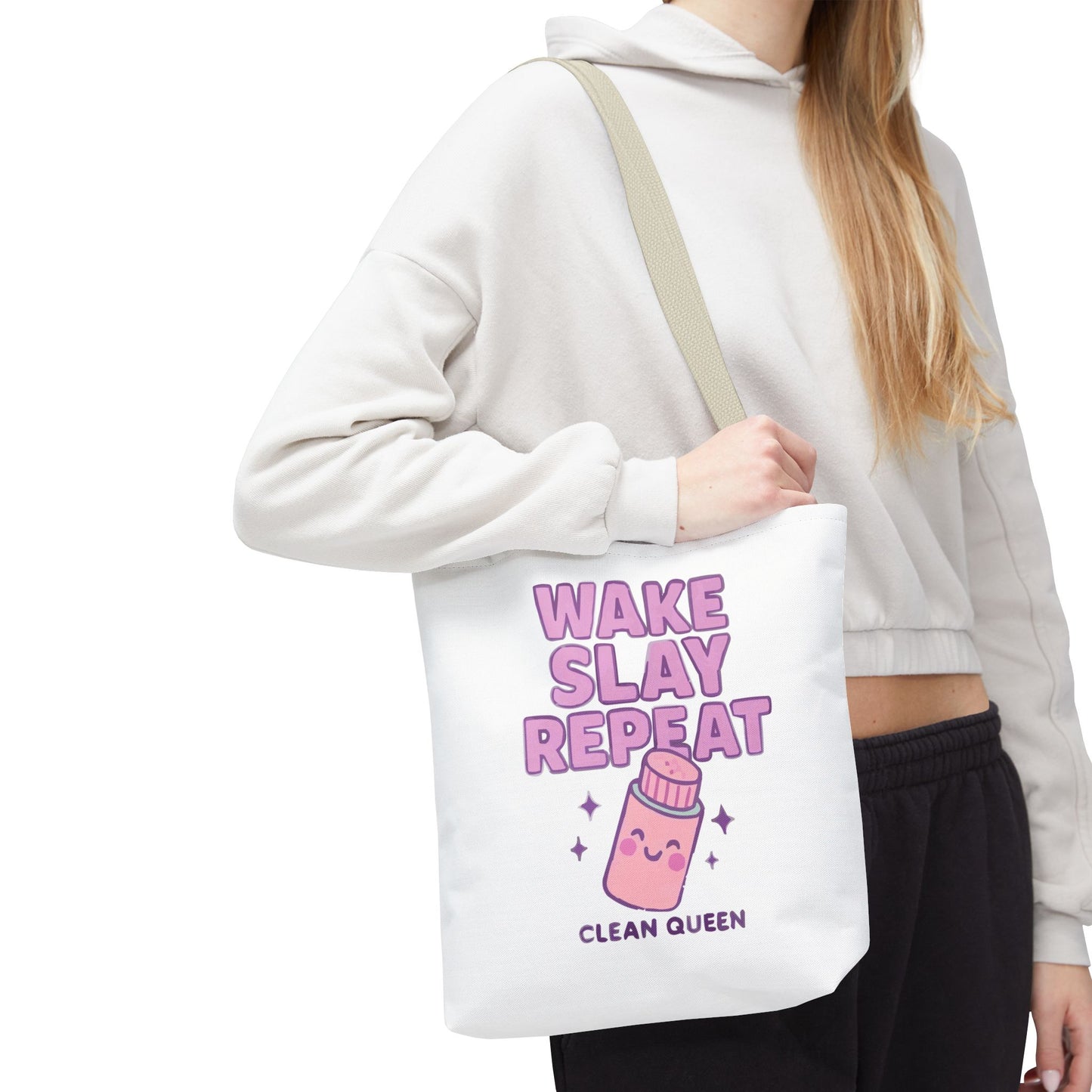 Clean Queen "Wake Slay Repeat" Empowering Daily Routine Tote Bag