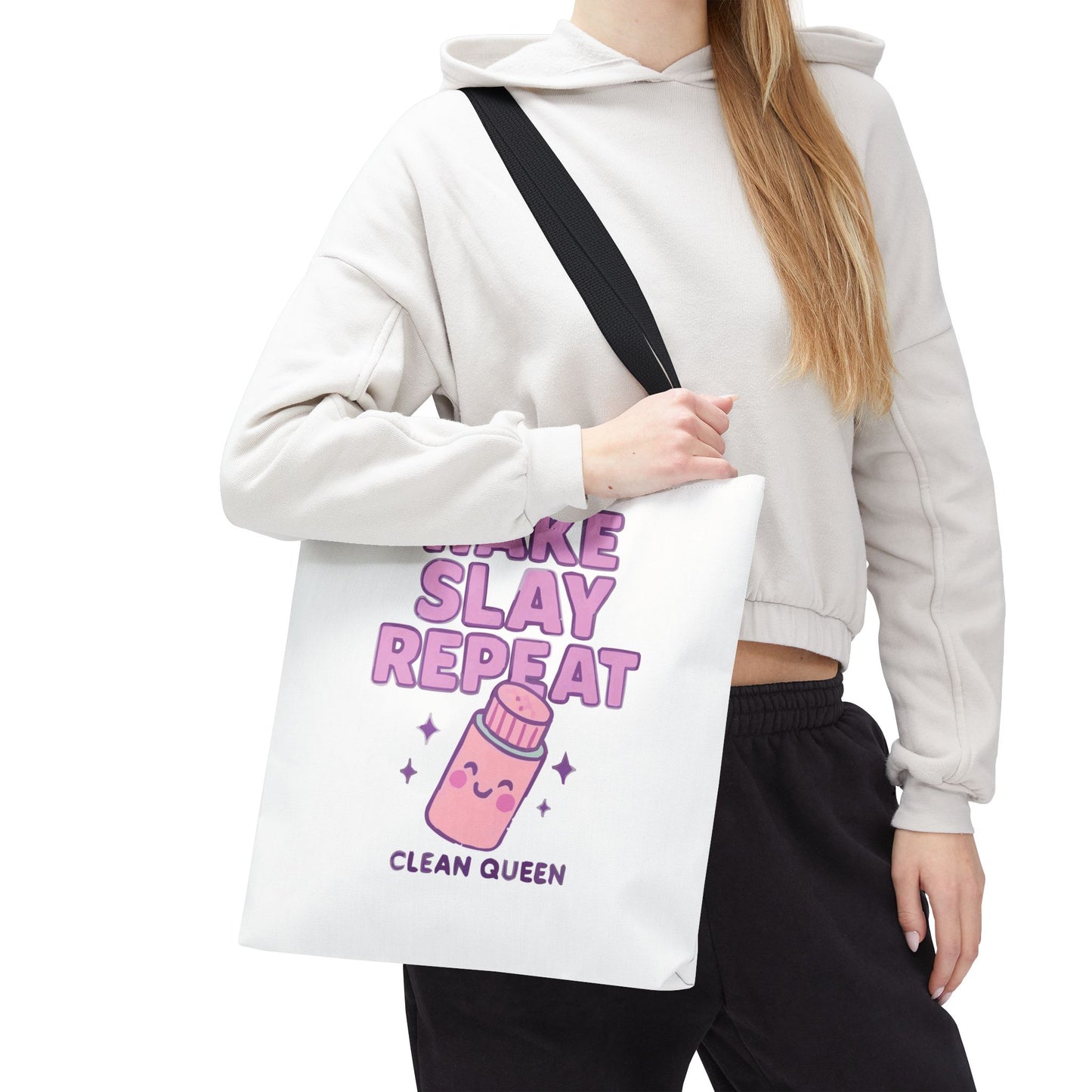 Clean Queen "Wake Slay Repeat" Empowering Daily Routine Tote Bag