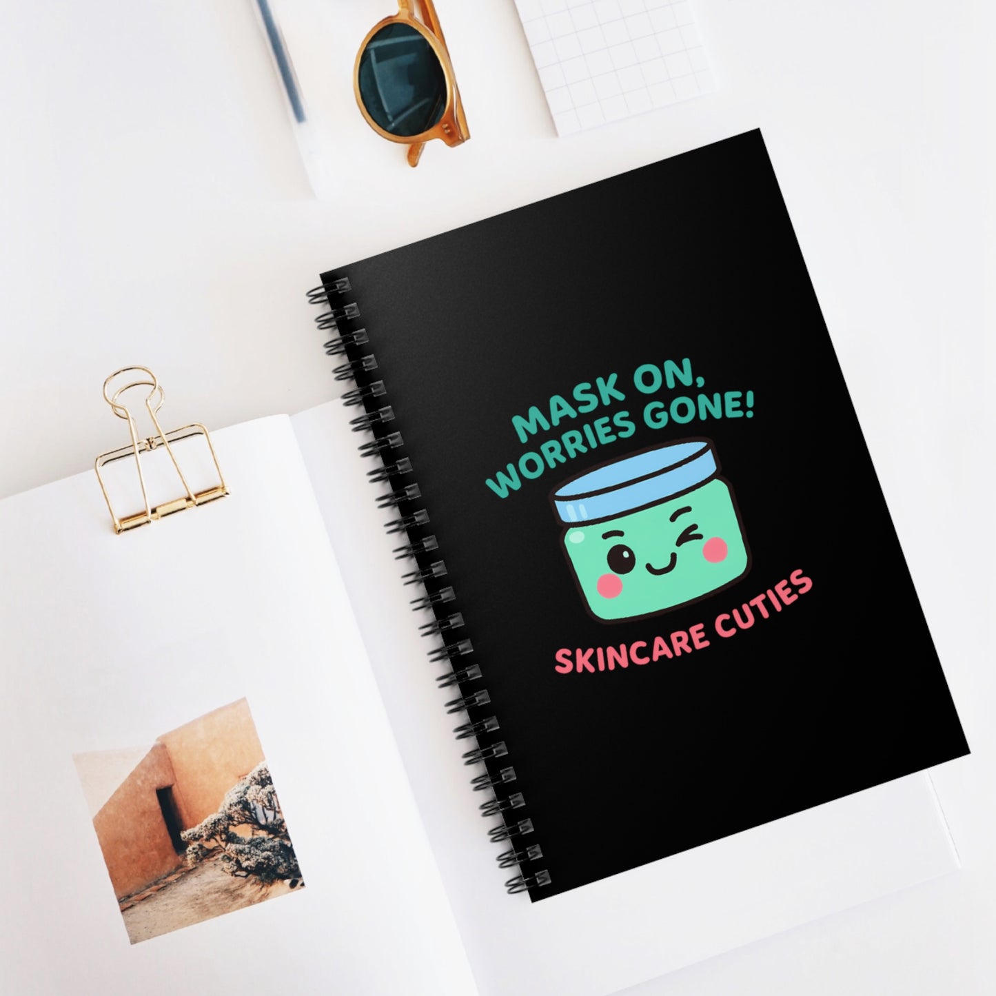 Skincare Cuties Spiral Notebook - Mask On, Worries Gone! | Cute Journaling, Artist Sketchbook, Self-Care Diary, Gift for Friends